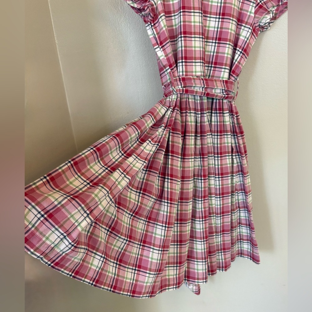 Kayce Hughes Dress Girl’s 6 S Red White Plaid Classic Collar Puff Sleeves NEW